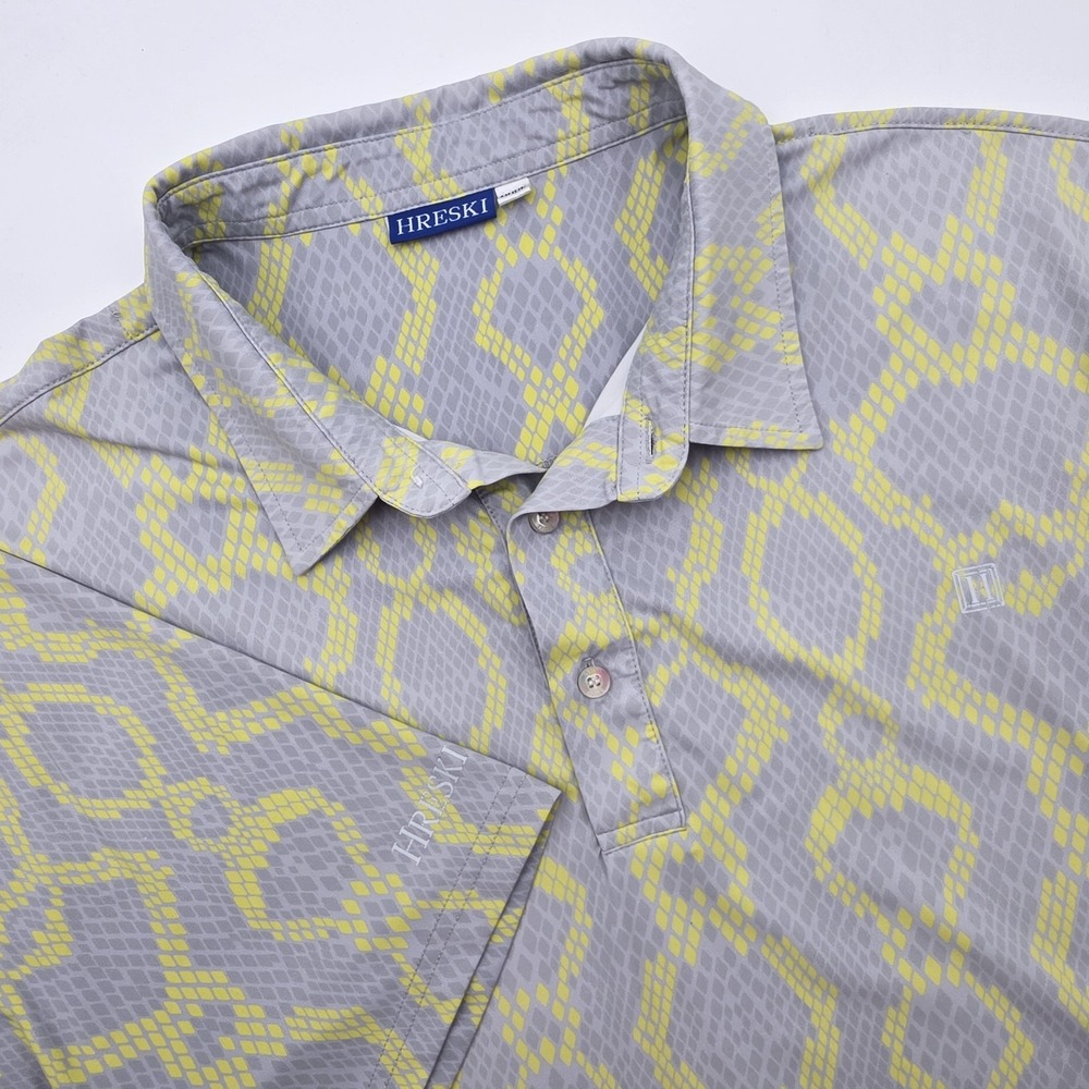 Hreski Golf Polo Shirt Men's 3XL Gray Yellow All Over‎ Graphic Snake Skin